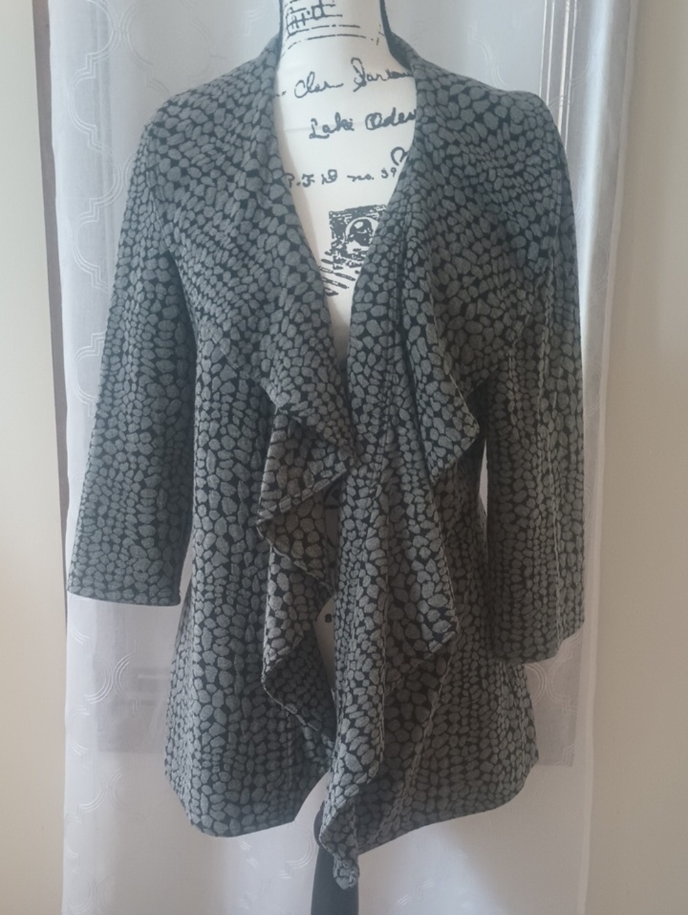 Calvin Klein Gray Patterned Ruffle Front Jacket